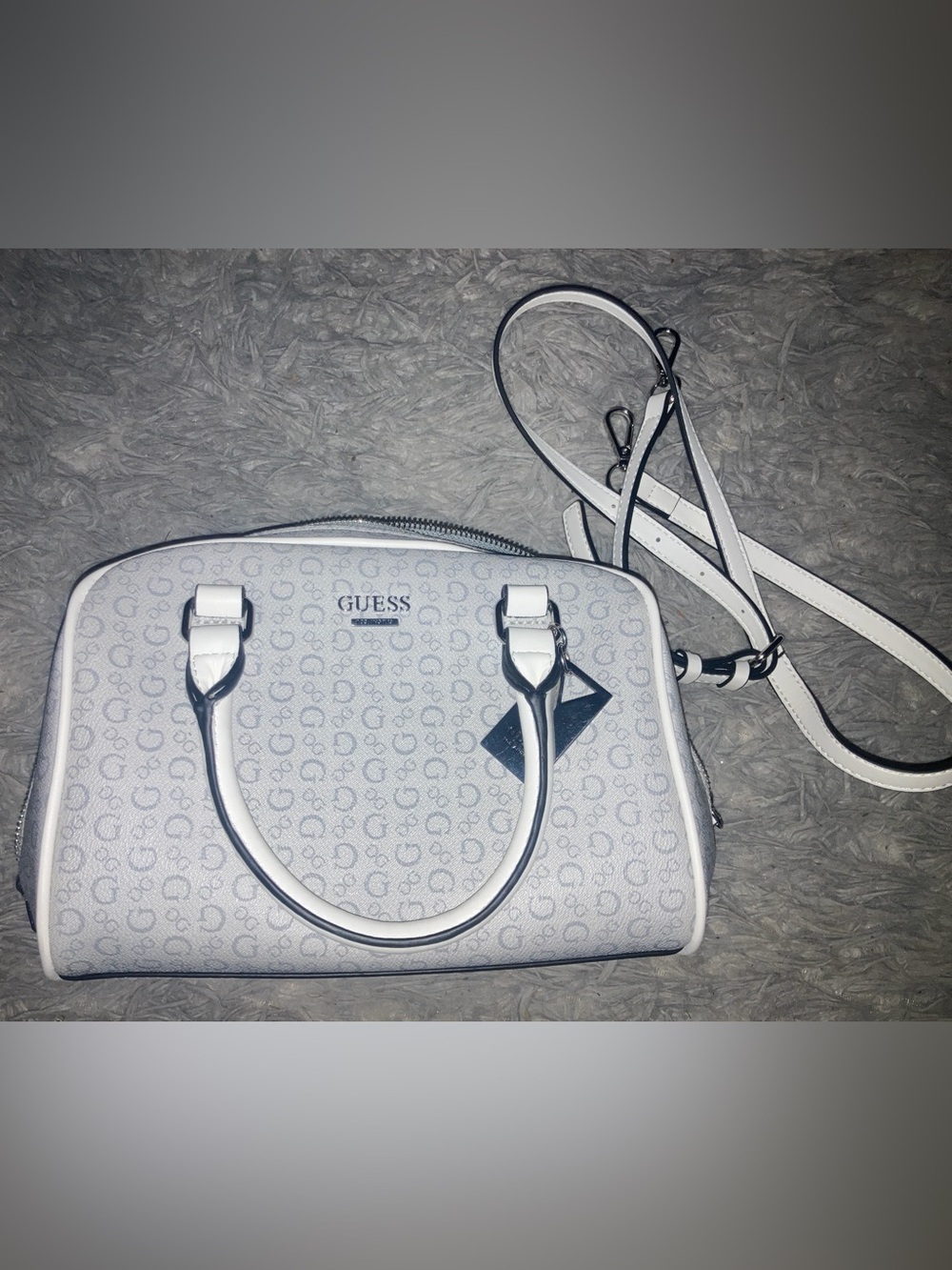 GUESS Gray & White Logo Dome Crossbody Satchel